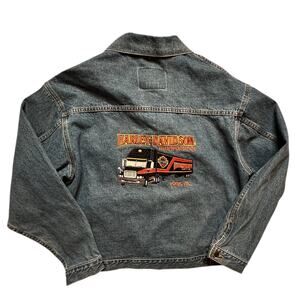 Harley Davidson Denim Trucker Embroidered Jacket Size Large